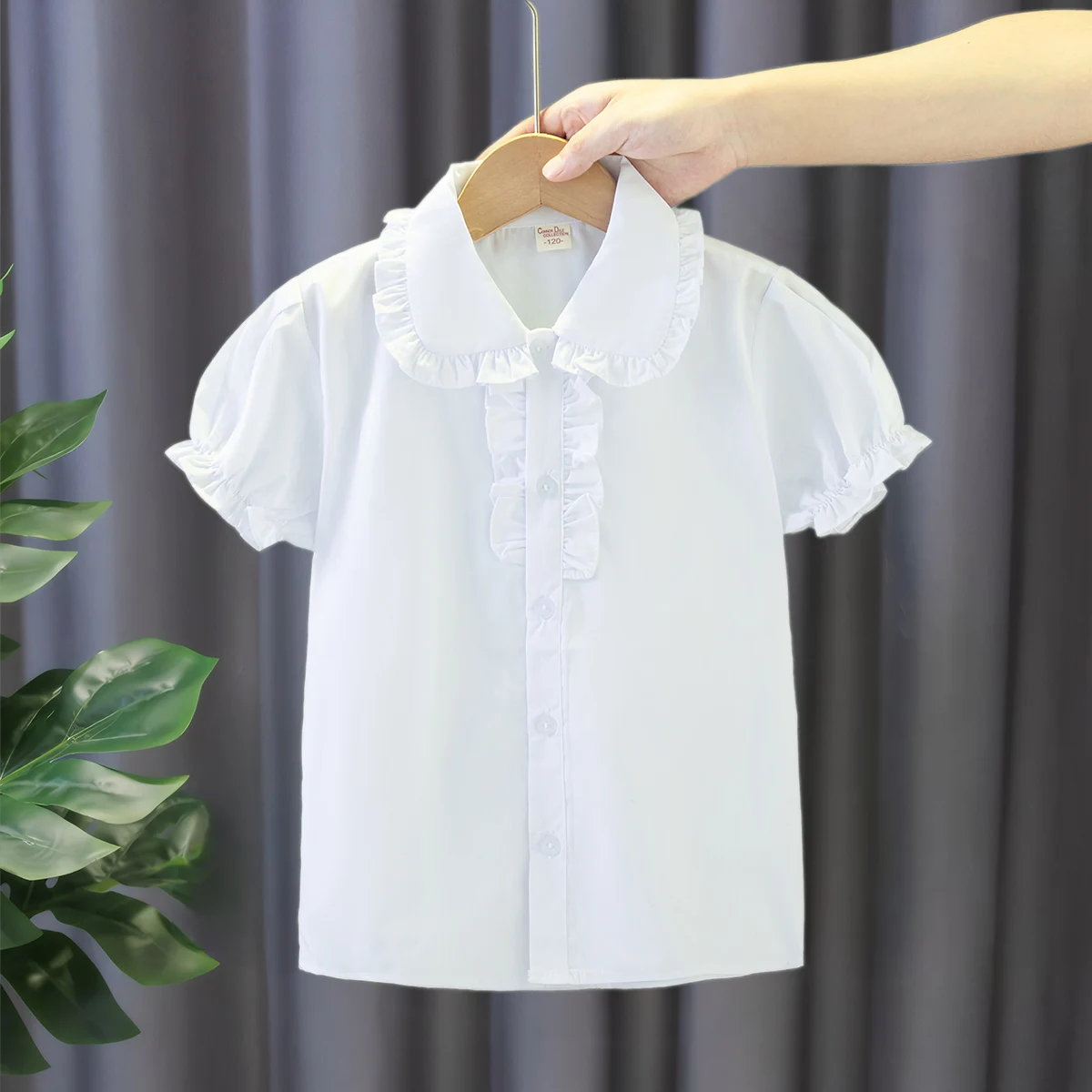 Baby Clothes Summer Solid Color Doll Collar Bubble Sleeve Ruffled Design Baby Tops Casual Simple Girls Blouse
