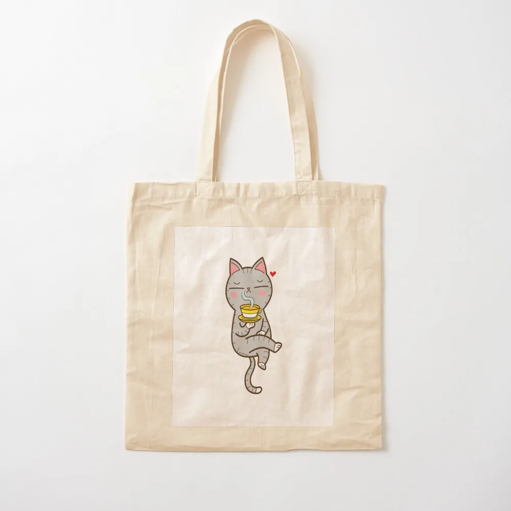 Coffee loving cat Tote Bag Customizable tote Reusable bags custom women