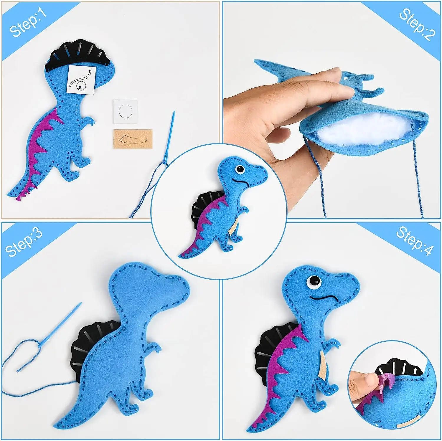 Dinosaurier Nähen Bastelset DIY Kinder Basteln Nähen Set Pädagogische Anfänger Nähen Gefüllte Weihnachten Nähen Bastelset Filz Ornamente – Detail 12