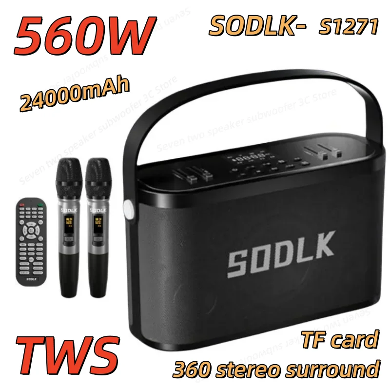 SODLK S1271 Portable 560W High Power Wireless MIC Bluetooth Speaker with HeavyBass Outdoor Home Singing HIFI Sound Quality USB