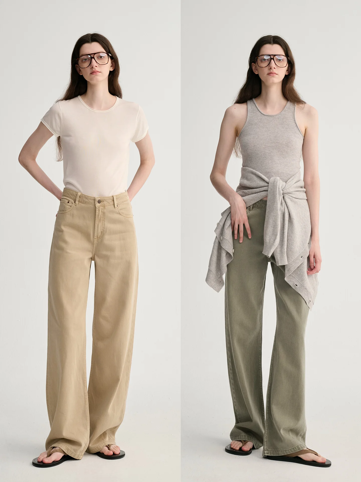 

Slimming Effect Loose Casual Khaki Retro Color Straight Leg Jeans Four Colors MAISON CECILE Classic Cotton Denim Pants