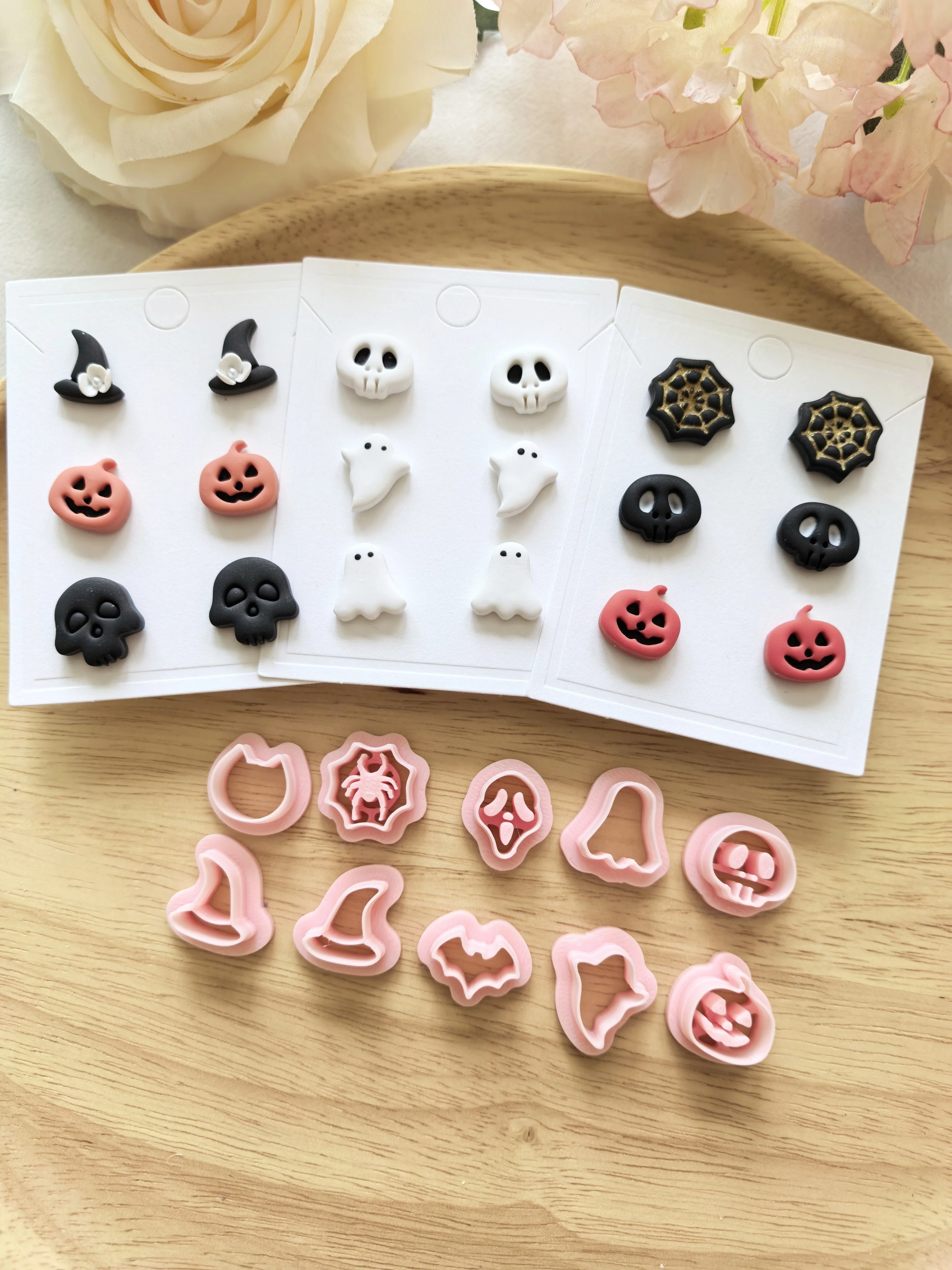 Halloween Series Polymer Clay Cutter Witch Hat/Skull/Ghost/Bat/Pumpkin Clay Cutting Molds DIY Earrings Jewelry Making Hand Tools