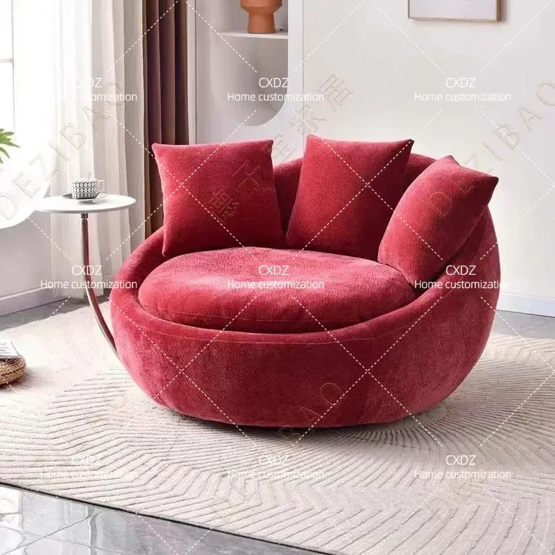 Single Sofa Chair Living Room Balcony Round Rotating Lazy Leisure Recliner Modern Comfortable Armchair for Home Office Lounge