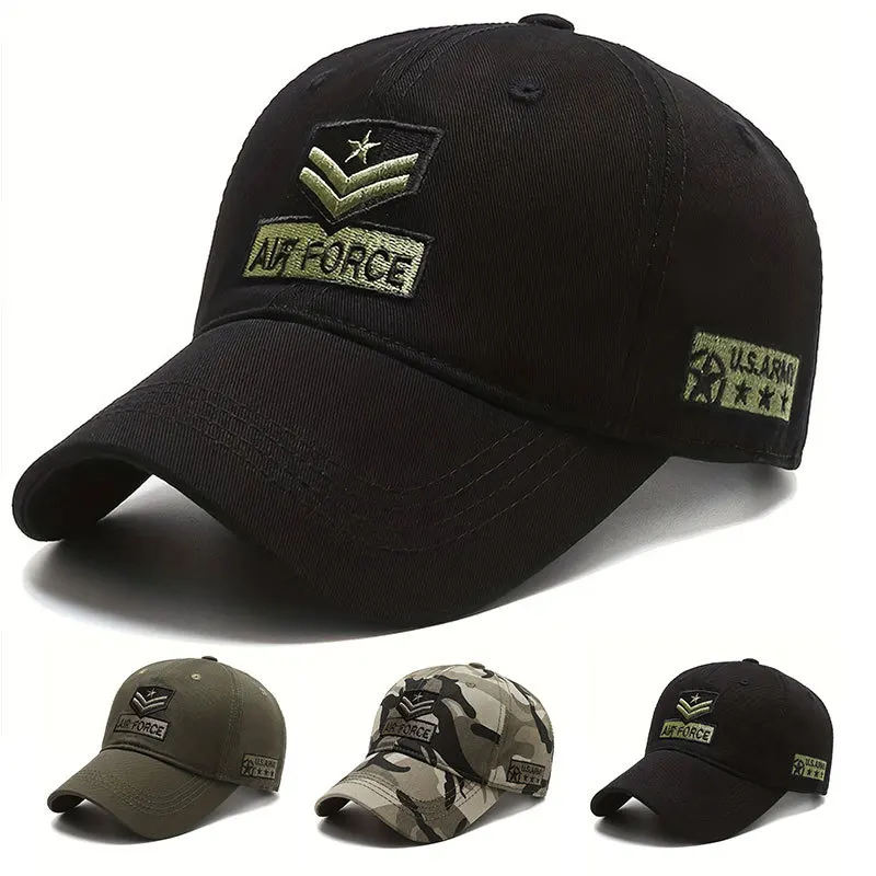 Men Military Camouflage Baseball Cap US Air Force Embroidered Tactical Army Hat Adjustable Outdoor Sun Protection Casual Dad Hat