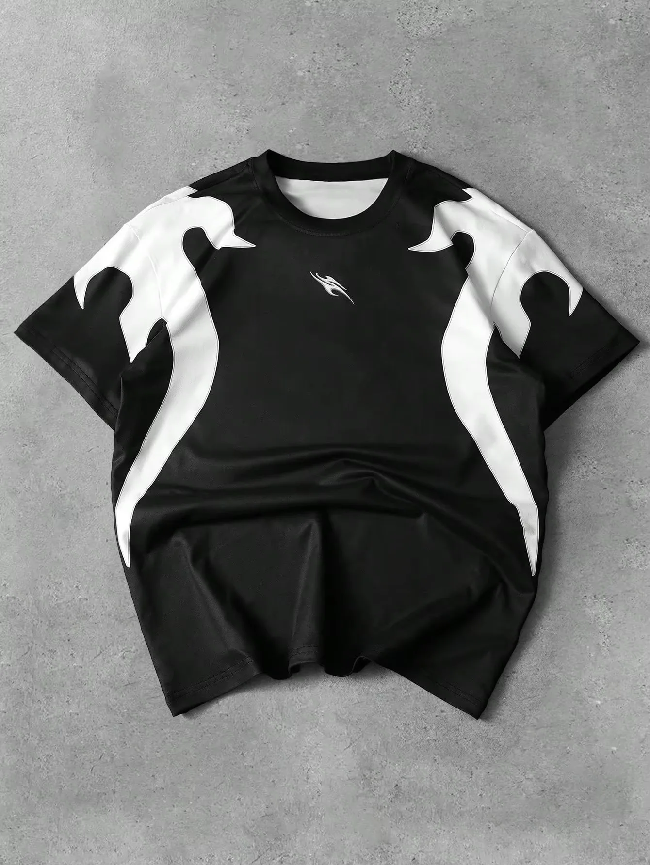 Men Y2K Flame Panel T-shirt Color Block Splicing Short Sleeve Tees Streetwear Hip Hop Quick Dry Sports Jersey Unisex Casual Tops
