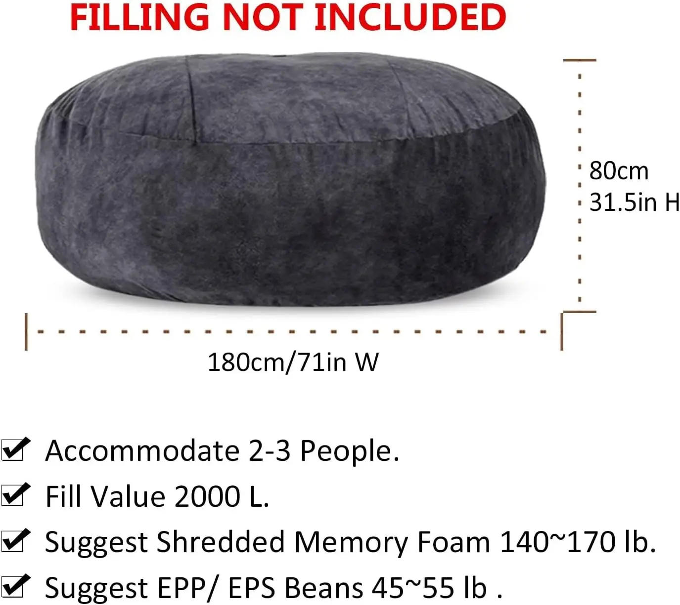 Chair Cover, Durable Comfortable Chair PV Fur Bean Bag Sofas Faux Fur Sofa Living Room Sofa Bed Large Bean Bag Chairs for Adults