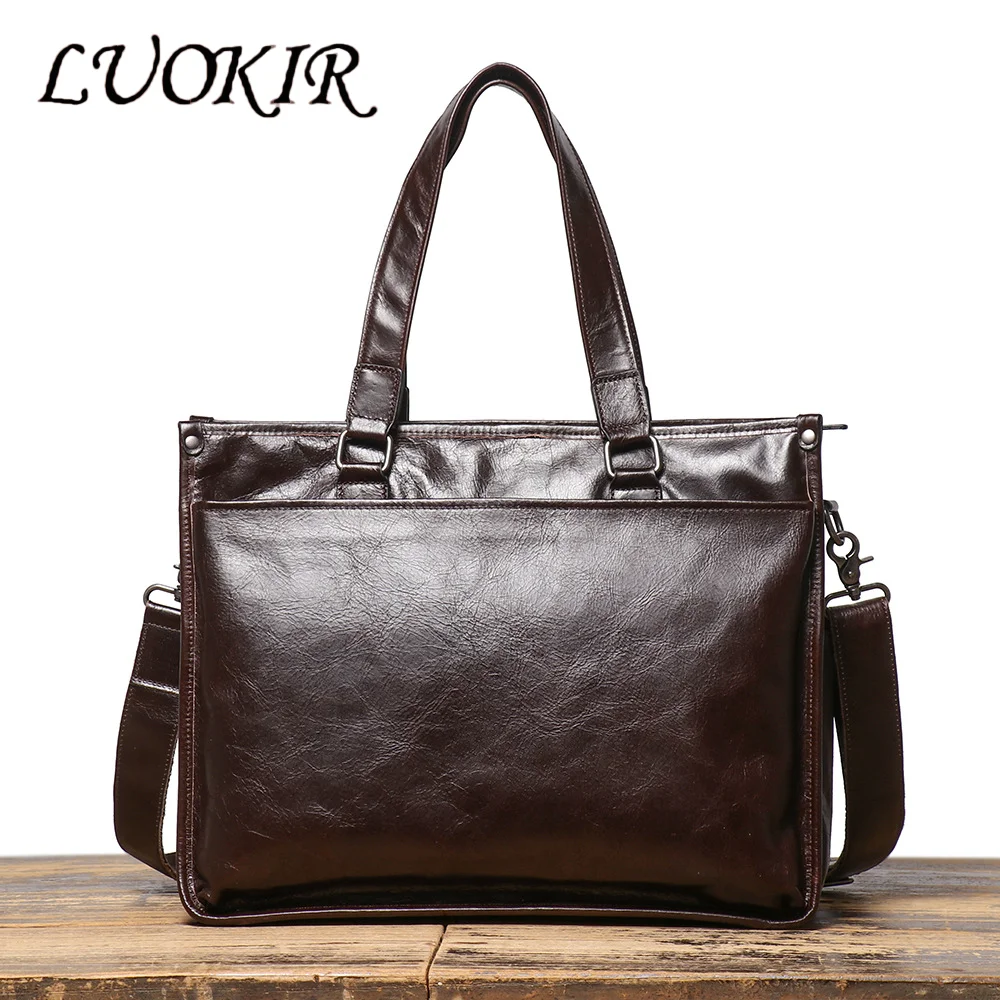 

LUOKIR Vintage Men's Genuine Leather Business Briefcase Top Layer Cowhide Shoulder Bag Large Capacity Fashion Laptop Bag