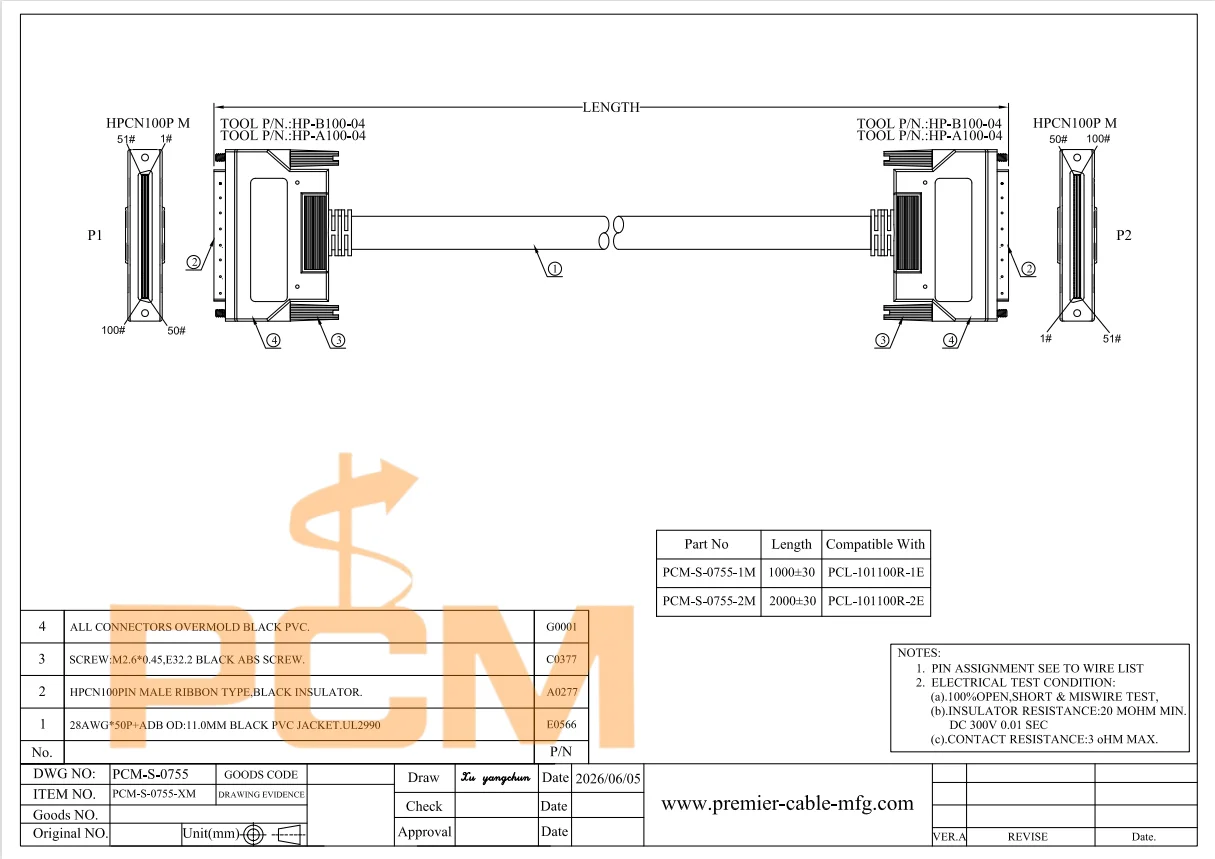 HPCN 100-Pin-SCSI-Kabel, High-Density-SCSI-Anschlusskabel, kompatibel mit Advantech PCL-101100R für industrielle Automatisierungstests – Detail 3