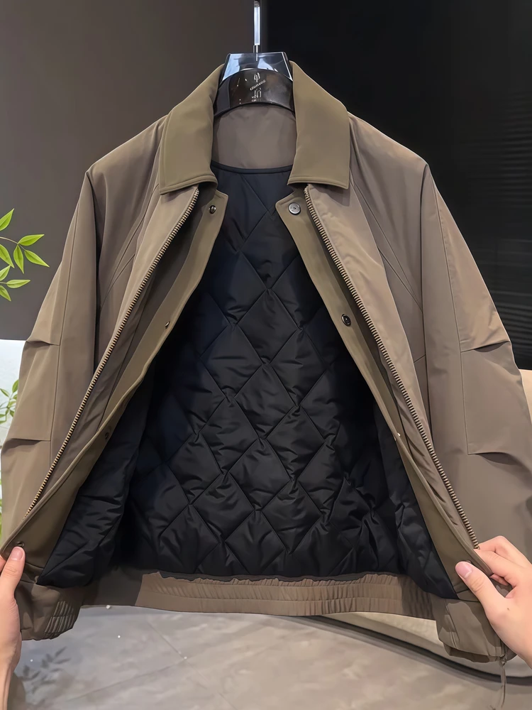 

Мужская зимняя утепленная куртка из хлопка с отложным воротником, имитация двухслойности, модное пальто в стиле кэжуал из смесовой ткани хлопок-полиэстер