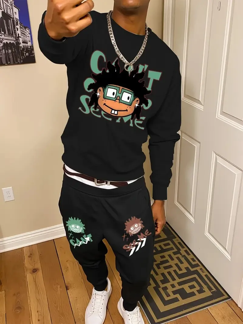 

The new men's round-neck sweatshirt set for Spring and Autumn 2025 features a casual and comfortable 3D pattern print