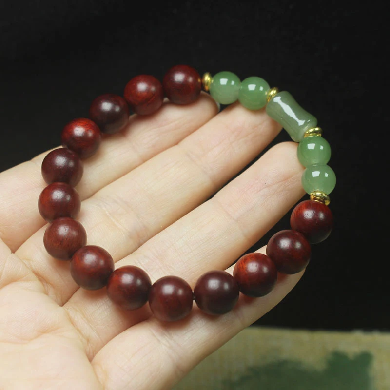 

Браслет из замбийского розового дерева и кровавого сандала, 10 мм, с бусинами в буддийском стиле, дизайн «Зеленый бамбук», традиционные китайские украшения