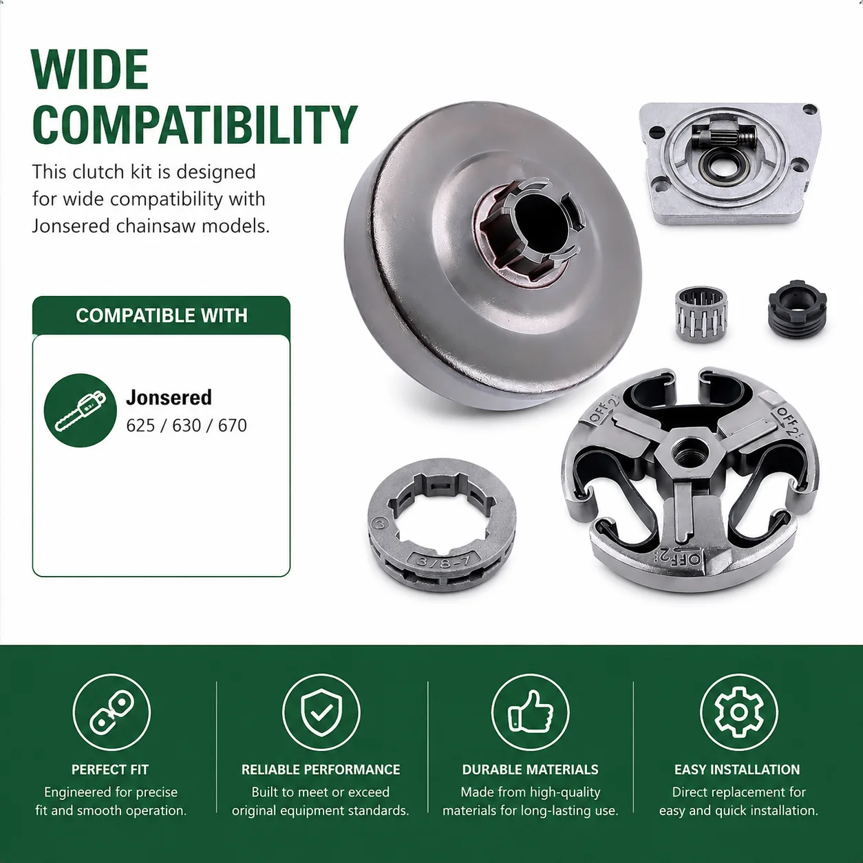 Clutch Kit for Jonsered 625 630 670 Chainsaw, Clutch Drum Rim Sprocket Kit, Oil Pump Worm Gear Needle Bearing, Saw Parts 3/8 7T view 3