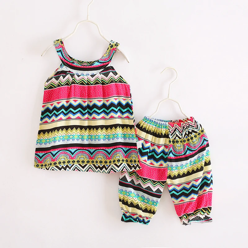 Summer Baby Girls Clothing Sets Beach Clothing Sets Cotton Flowers Infant Vest+Shorts Suits Kids Vacation Clothes