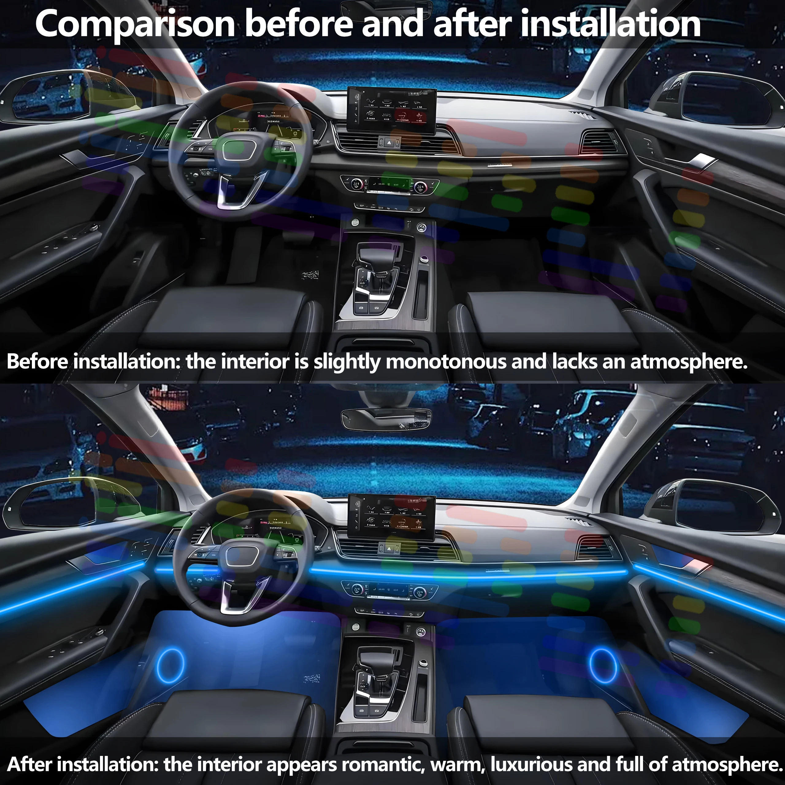 لفولفو XC40 2 شريط إضاءة LED داخلي 64 لون أوضاع متعددة أضواء جو LED لمحرك مريح ومريح #2