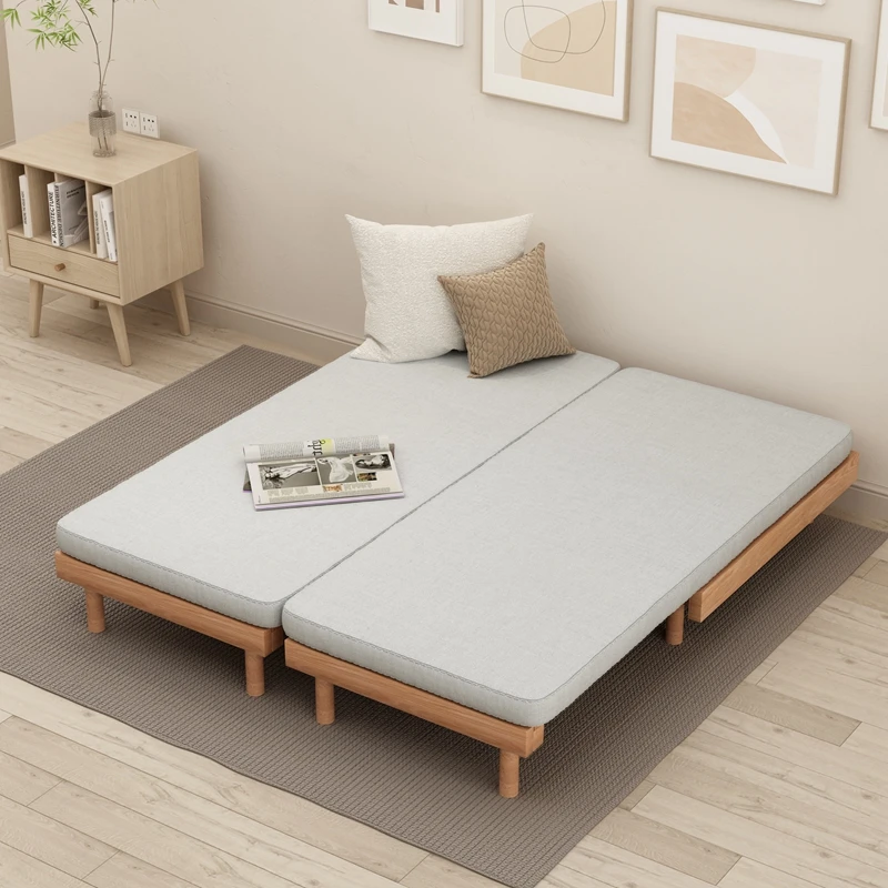 All solid wood, sofa bed, oak, modern, simple, pull-out, expansion bed, small apartment