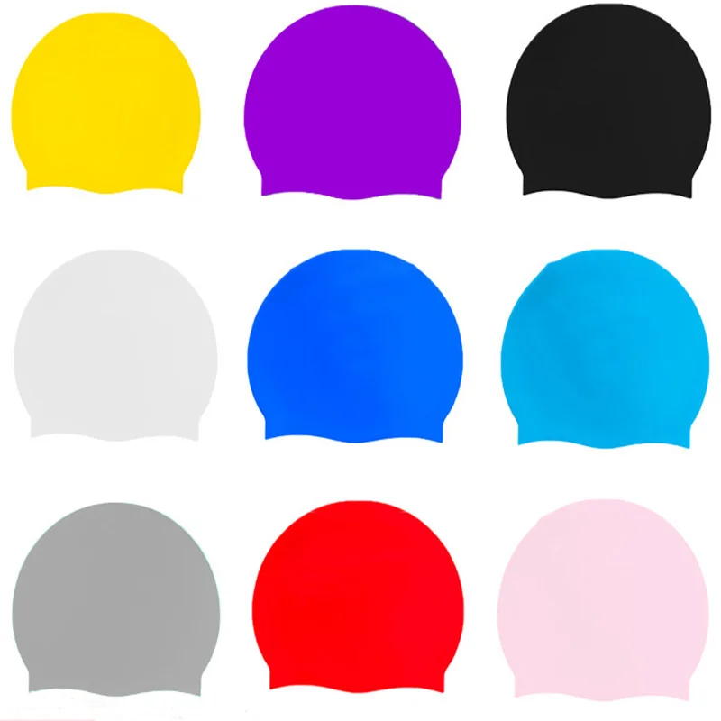 Pure Color Silicone Waterproof Swimming Cap for Men Women Dry Hair Swim Cap Protect Ears Swim Hat Swimming Pool Accessories