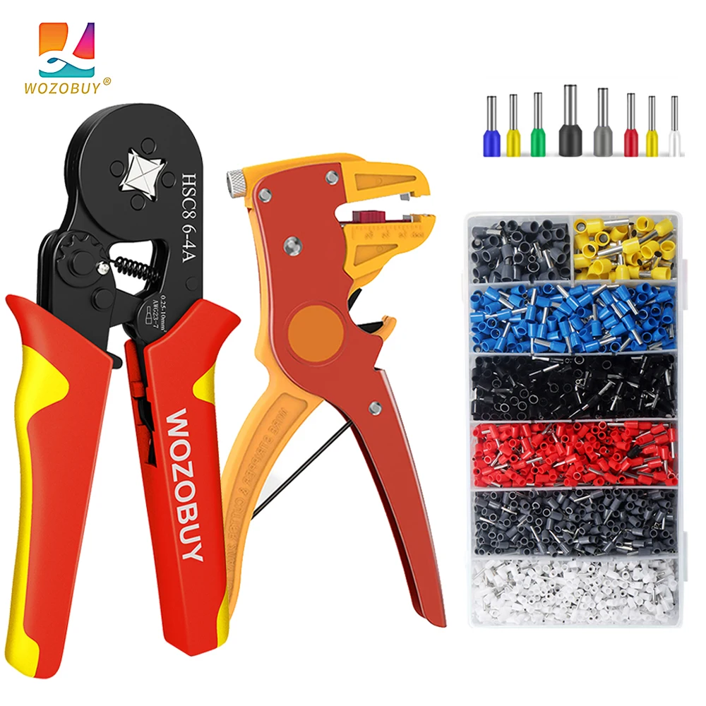 

Ferrule Crimping Tool Kit,Hexagonal Sawtooth Self-Adjustable Ratchet with Wire Terminals Crimper Connector Kit-Crimper Plier Set