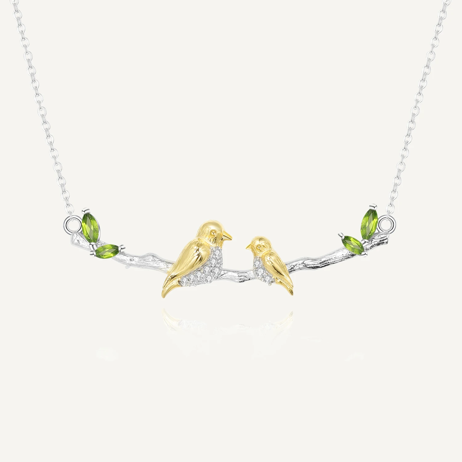 GEM'S BALLET 925 Sterling Silver Natural Chrome Diopside Gemstone Women's Animals Necklace Mama's Wing Mother Baby Bird Pendant