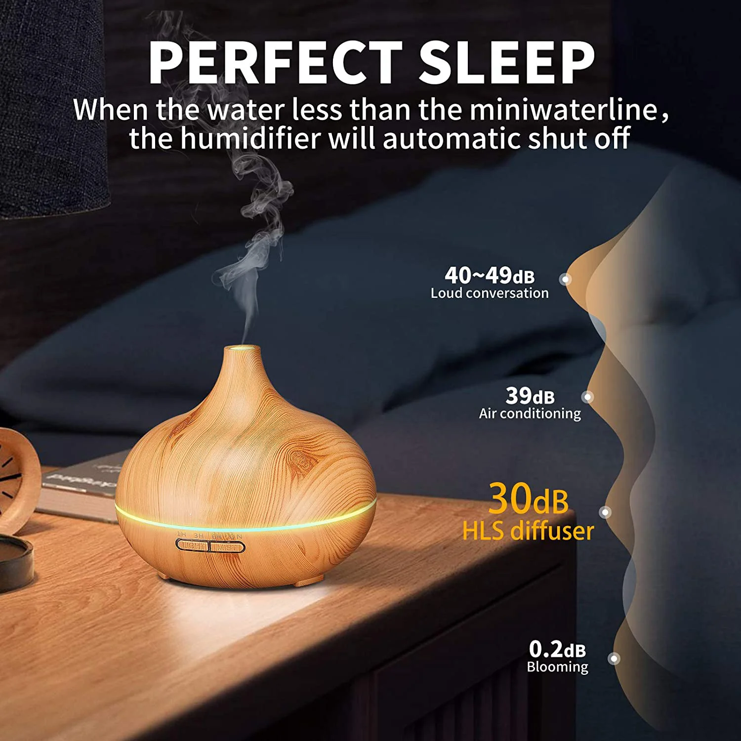 مرطب الحبوب الخشبي البارد بالموجات فوق الصوتية سعة 550 مل - يعمل بمنفذ USB، موفر للطاقة للمكتب، فكرة هدية مثالية