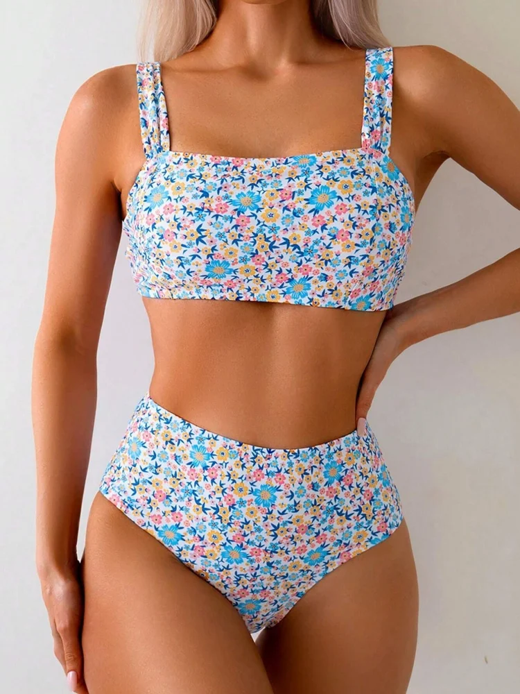 

Bikini Women Swimsuit 2025 New Print Sling Ribbed Bikinis Set Sexy Thong Swimwear Summer Two Piece Beachwear Bathing Suit Female
