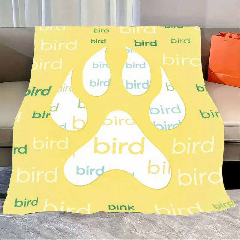 

1 шт. фланелевое одеяло с желтым принтом лап и птицей, текстовое одеяло для уютного декора гостиной