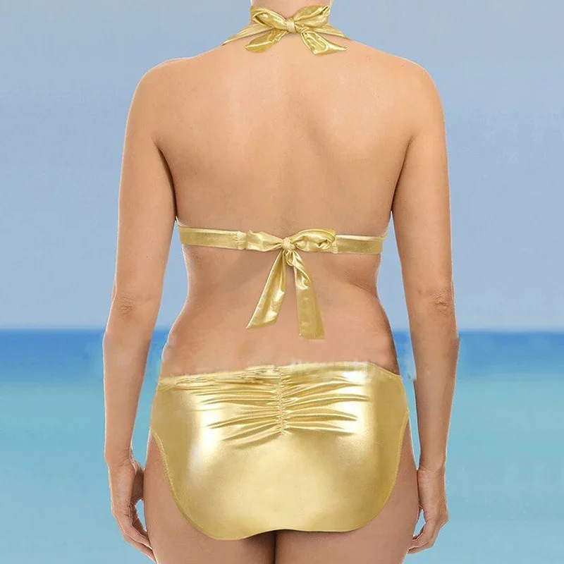 2024 Super Sexy Women Golden Bikini set Swimming Suit Bathing Suit Brazil Plus Size 4XL Swimwear Bottom Ruched Nightclub Bikini