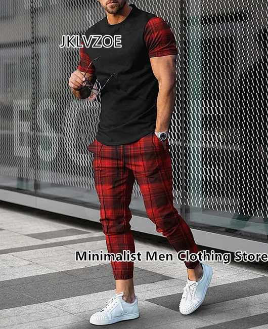 Men Fashion Short Sleeve T-shirt Trousers Sets Vintage 3D Print Oversize Tracksuit Two Piece Sportwear Suit Outfit Clothes