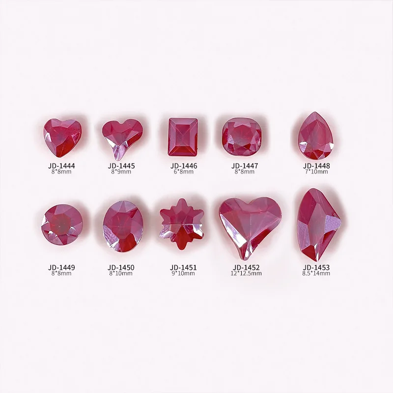 30PCS Vintage Ancora Red Sharp Diamonds Love Square Axe Drop Crystal Nail Art Rhinestones Jewel Decorations Manicure Ornaments