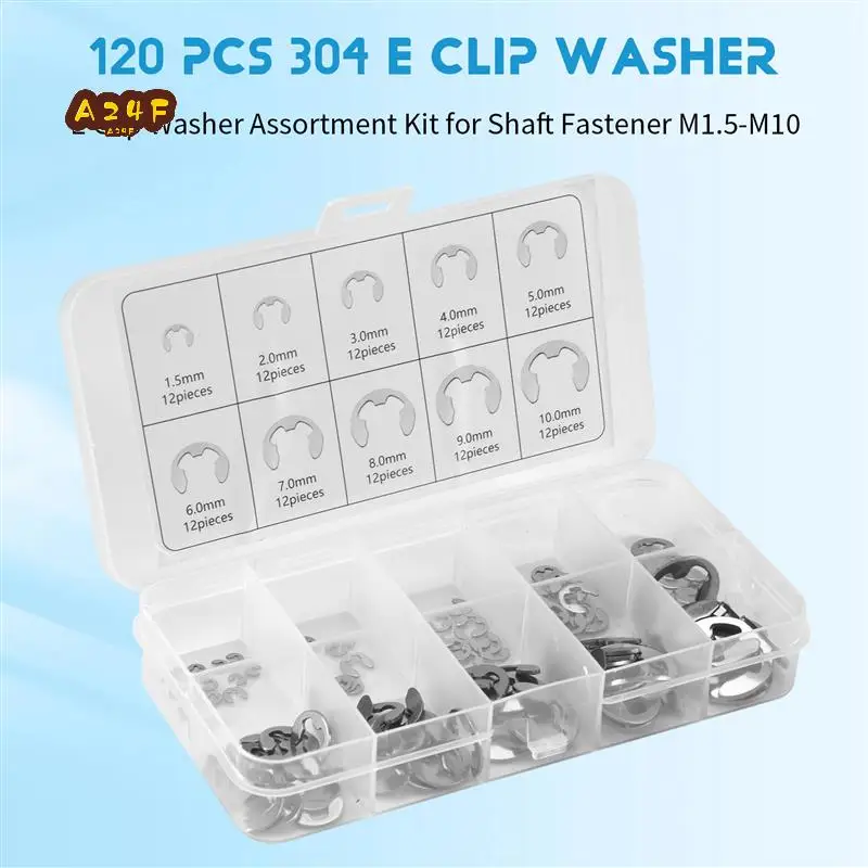 

A24F-120 PCS 304 Stainless Steel E Clip Washer Assortment Kit For Shaft Fastener M1.5-M10