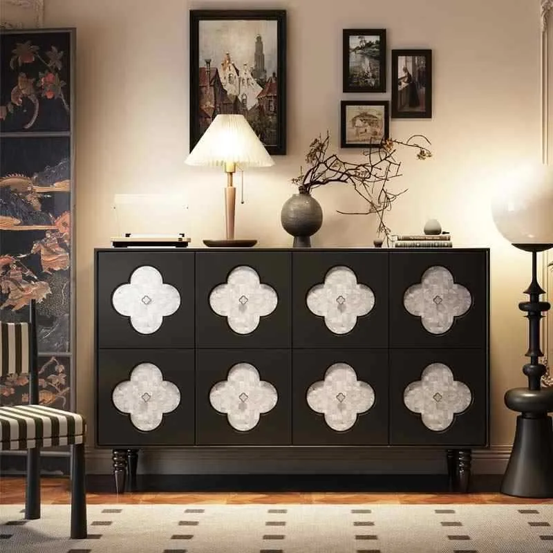 Solid wood French retro dining side cabinet shell porch cabinet living room bedroom locker hotel famous hotel storage cabinet