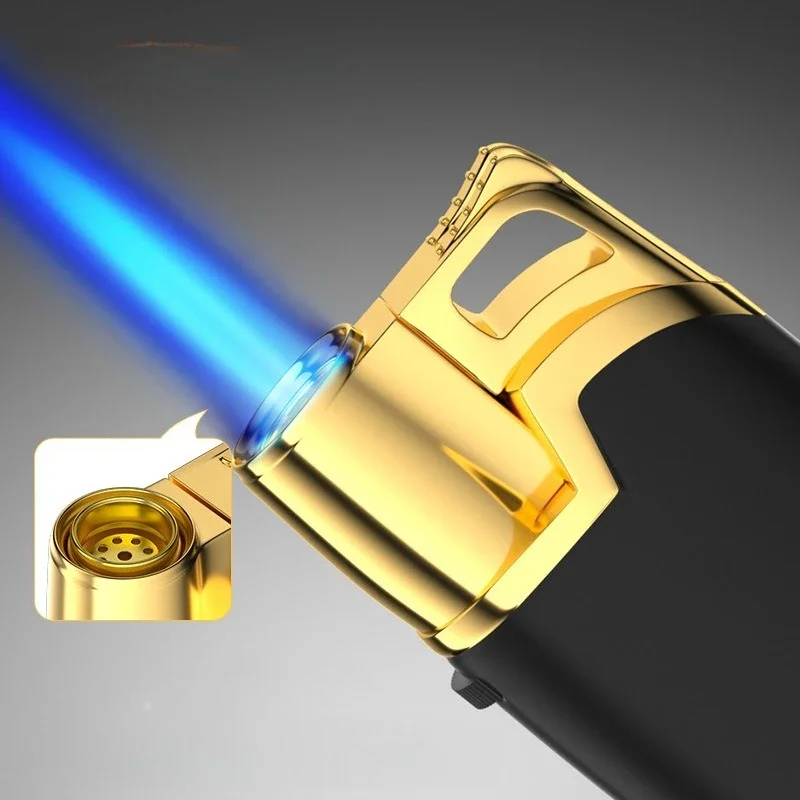 Windproof Metal Blue Flame Lighter Black Gold Thick Explosion-Proof Household Supermarket Wholesale Cigarette Lighter Men Gadget