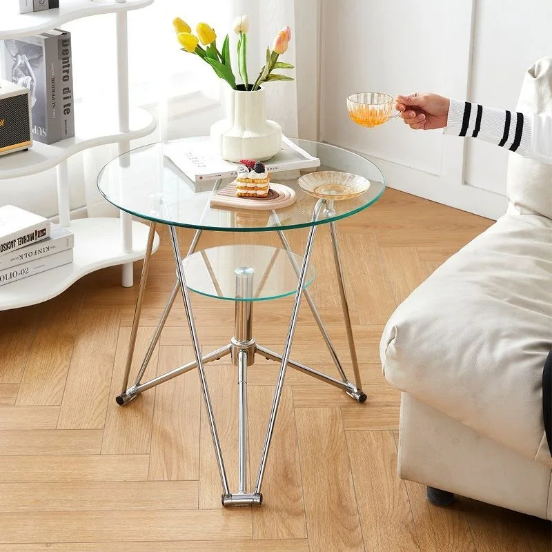 Simple round table with pulley can lift household balcony small leisure reception negotiation tulip sofa side table