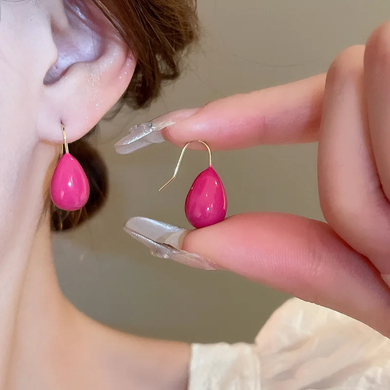 Colorful Oil Dripping Waterdrop Ear Hook Earrings for Women Light Luxury Simple Small Jewelry