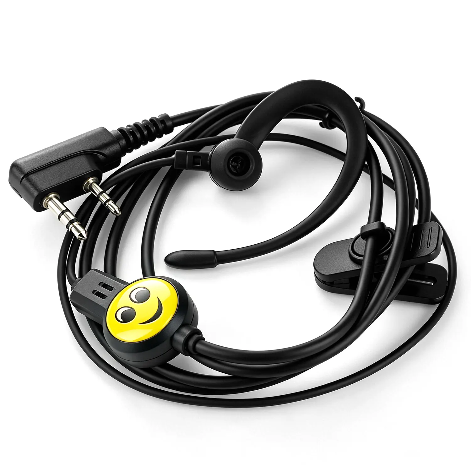 2 Pin K Plug Walkie Talkie Headset with Mic Ear Hook Earpiece Smiley Face Design for Baofeng Two Way Radio Security Hotel Staff