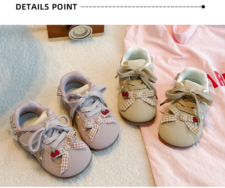 Mädchen Sportschuhe Süße Spitzen-Kindersneaker mit Klettverschluss Niedliche Blumenmuster 2026 Herbst Neue Kinder-Prinzessinnenschuhe Rutschfest – Detail 2