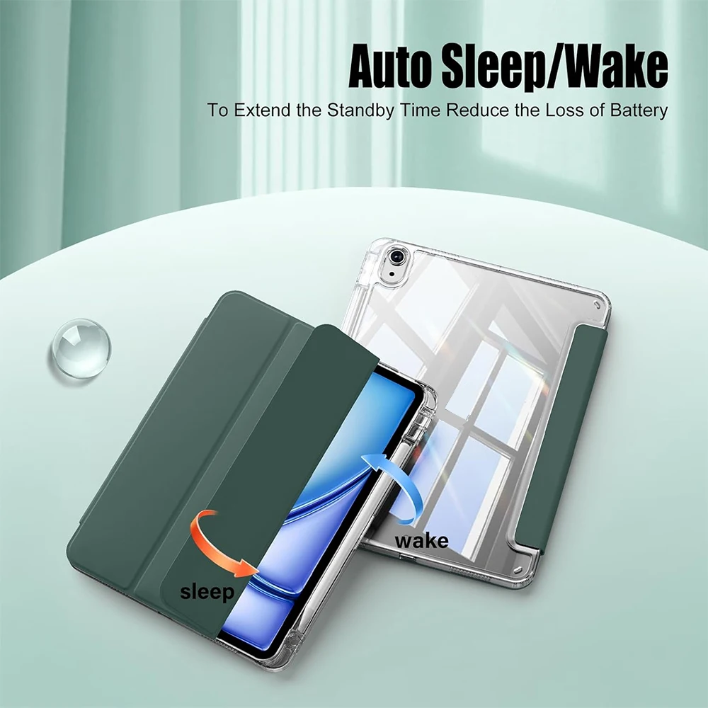 Case for iPad Air 11 inch M4/M3/M2 (2026/2025/2024) TPU Clear Transparent Protective Case With Pencil Holder Auto Sleep Wake