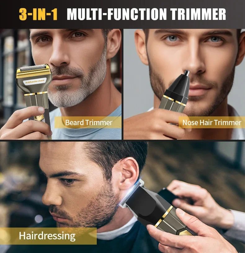 3 in 1 Electric Body Groomer Beard Trimmer Men with Nose Hair Trimmer Rechargeable Electric Razor for Body, Private Parts, Beard