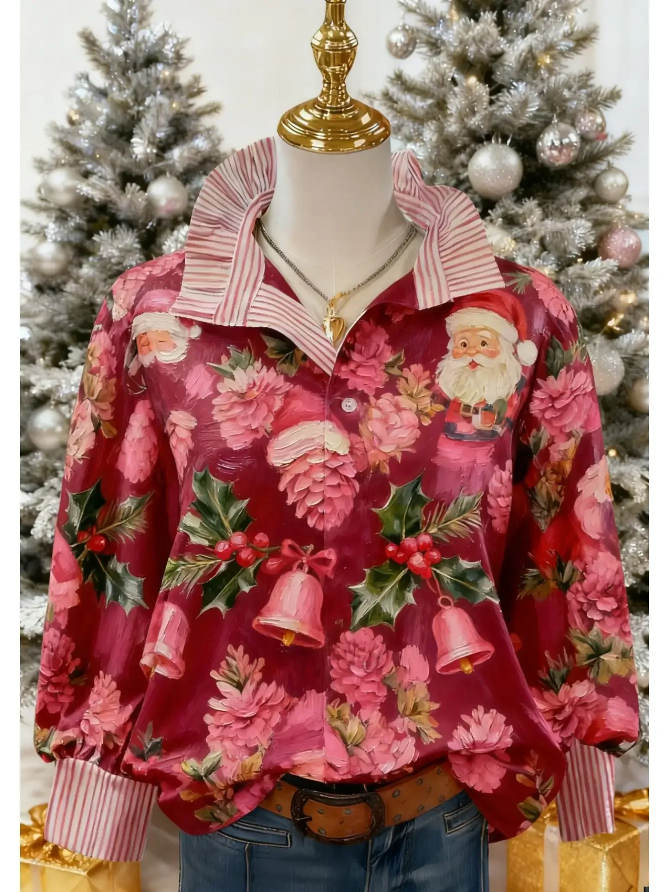 2026 women's striped shirt with multi-color striped collar and Skin friendly and delicate spring and autumn base shirt