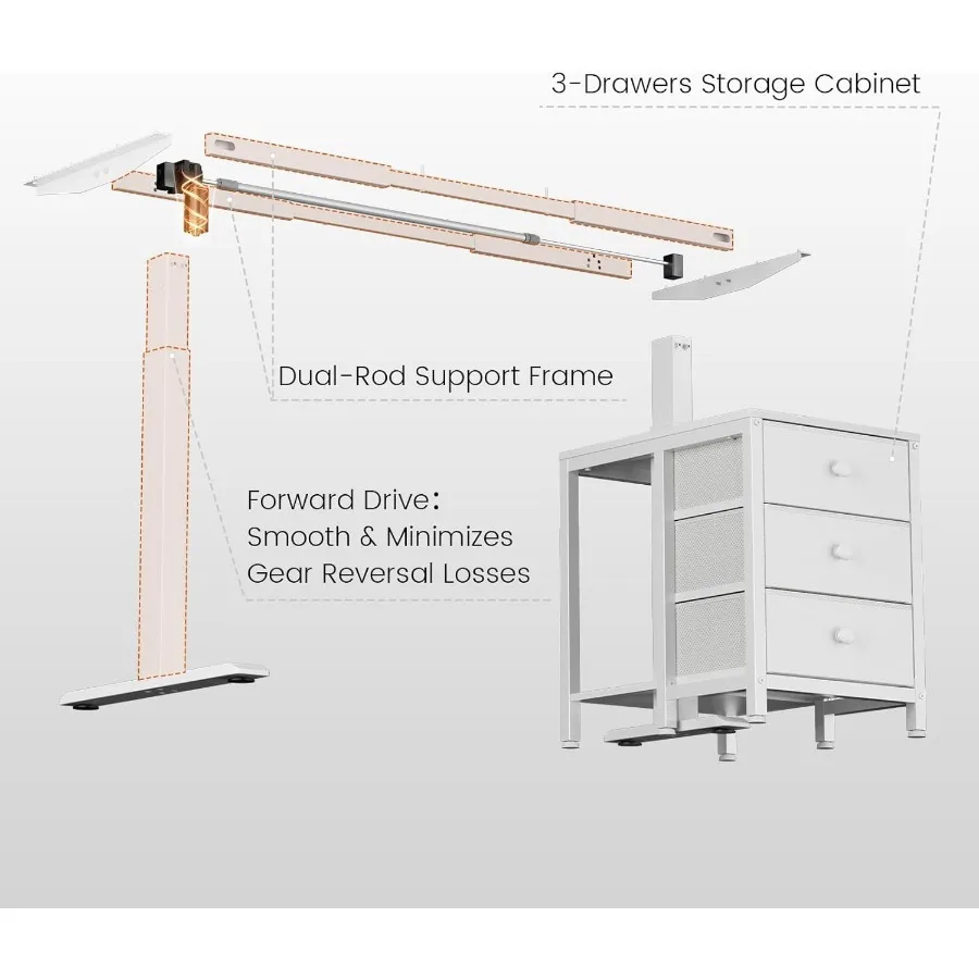 مكتب قائم كهربائي مع أدراج بارتفاع 47 × 24 بوصة قابل للتعديل مع مساحة تخزين 3 كابينة طابعة محددة مسبقًا