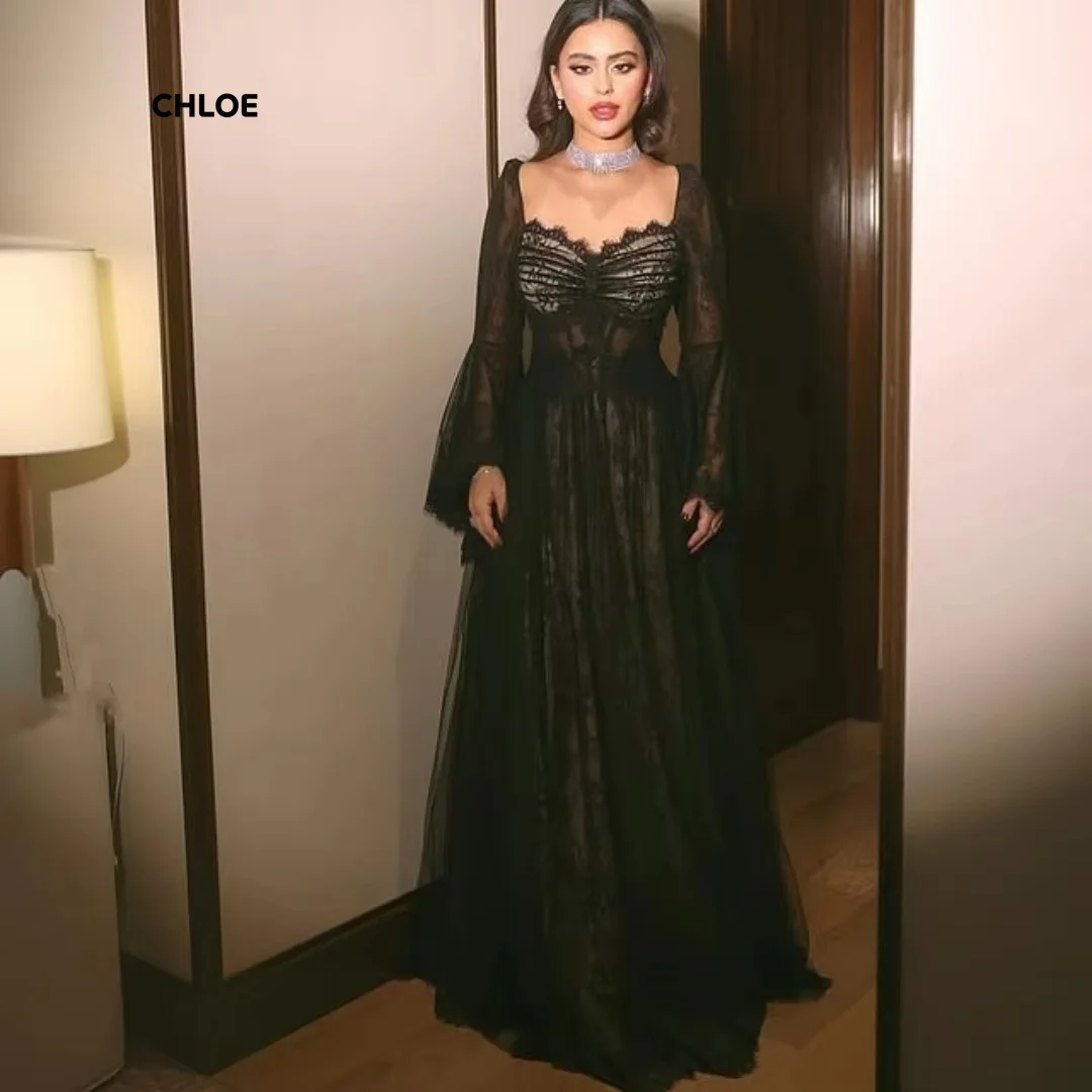 Vestido de noche hecho a medida para mujer, vestidos de lujo 2025, vestido de fiesta de líder cuadrado, línea A, vestidos para ocasiones a medida, fiesta de manga larga