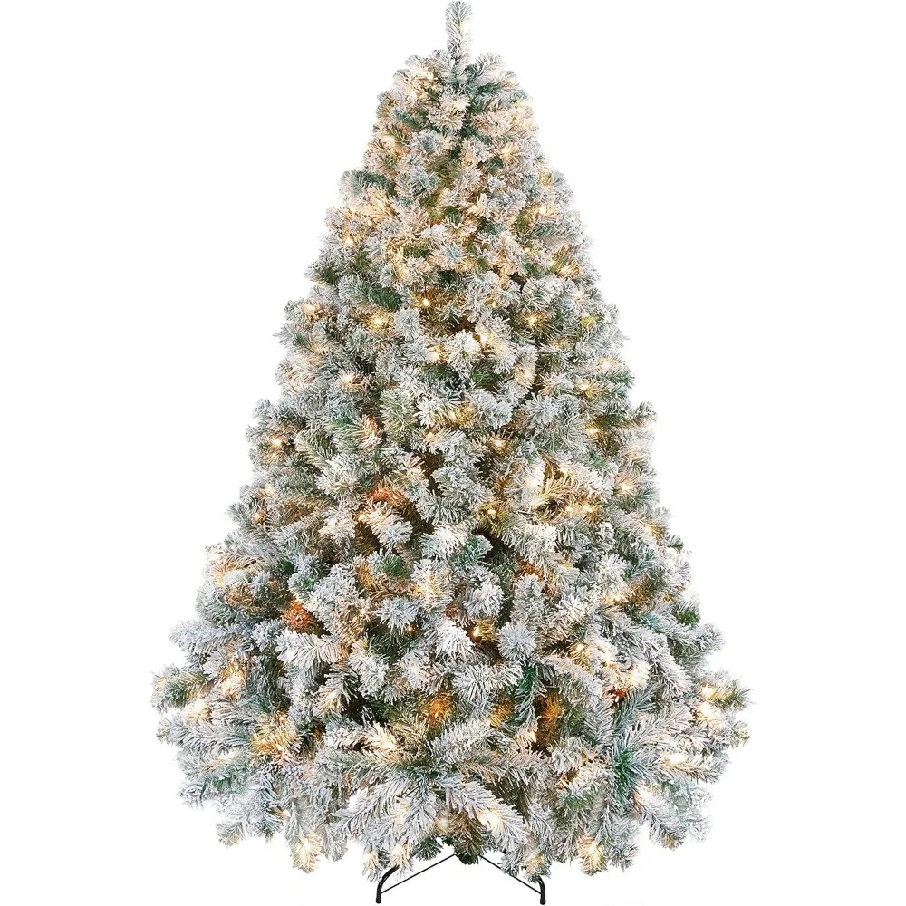 Árbol de Navidad Artificial preiluminado con luces blancas cálidas incandescentes, Flocado de nieve, preiluminado completo, 6 pies