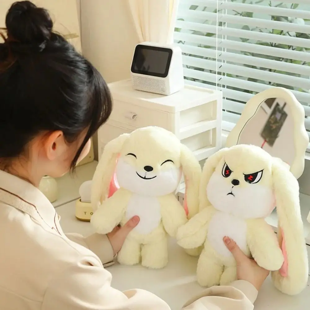 Head Can Rotated Long Ear Rabbit Plush Doll PP Cotton Happy To Angry Emoticon Rabbit Plush Toy Stuffed 2 Facial