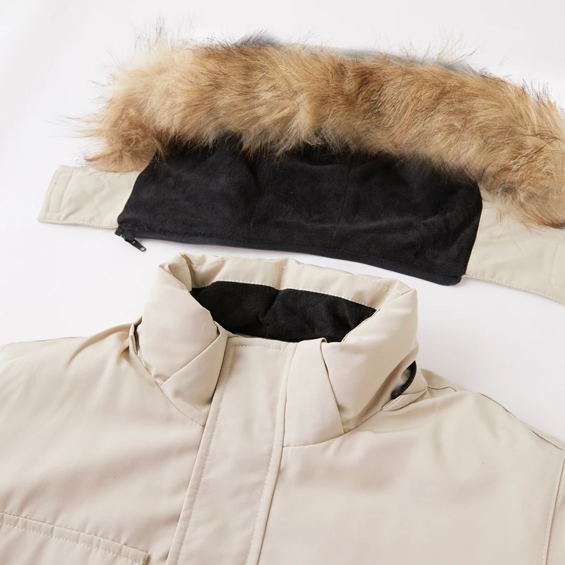 -30 درجة الشتاء أسفل سترة الرجال أسفل القطن سترات معطف منتصف طول كبير الفراء طوق الذكور رشاقته معطف الثلوج سترة #6