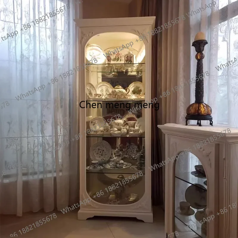Discount Light luxury French all-solid wood single-door glass wine cabinet nostalgic living room porcelain storage decorative ca