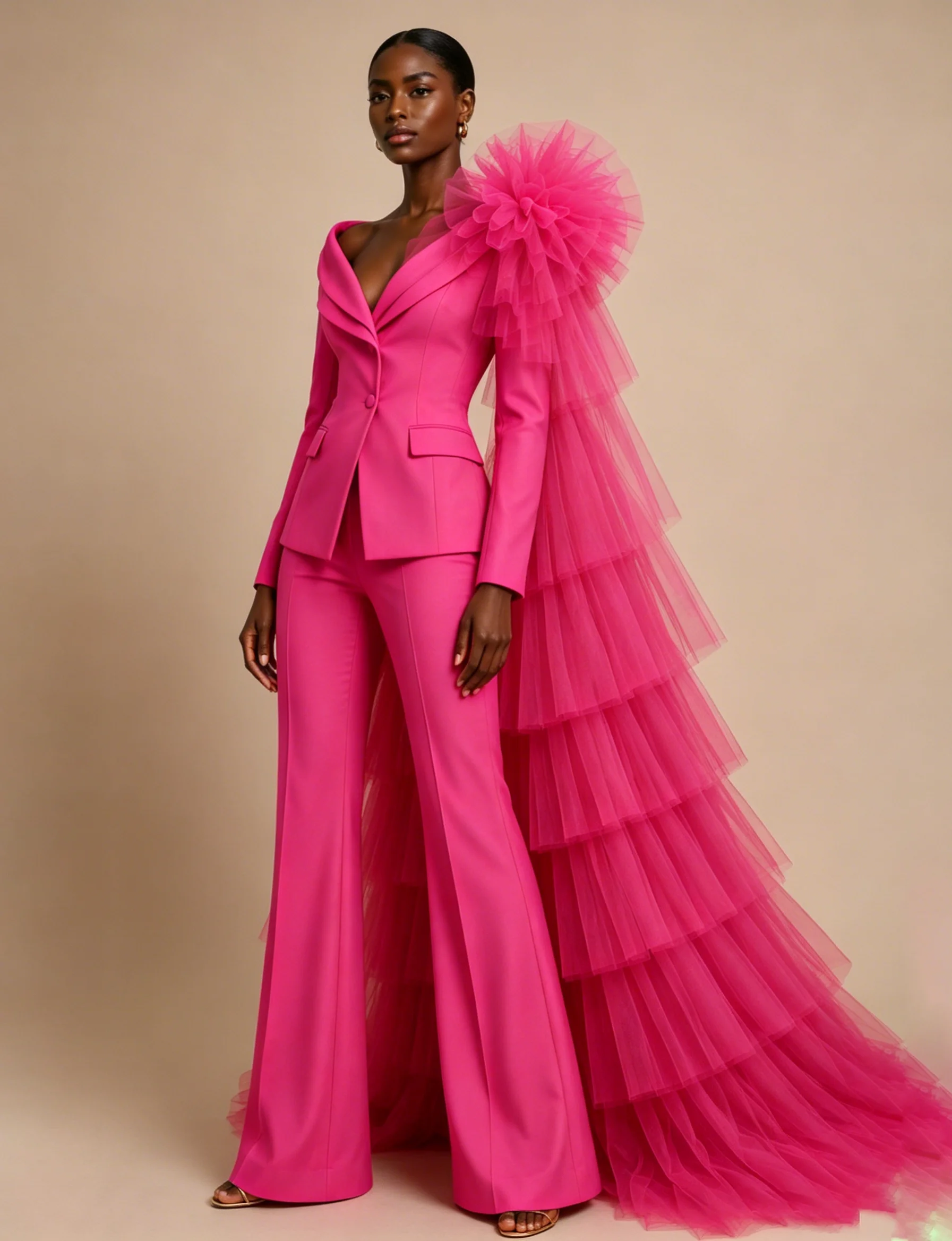 Women's Dresses Suit Gowns with Wraps Elegant Sheer Lapel Jacket Coat And Pants For Female 2 Pieces Suit Customized W6236