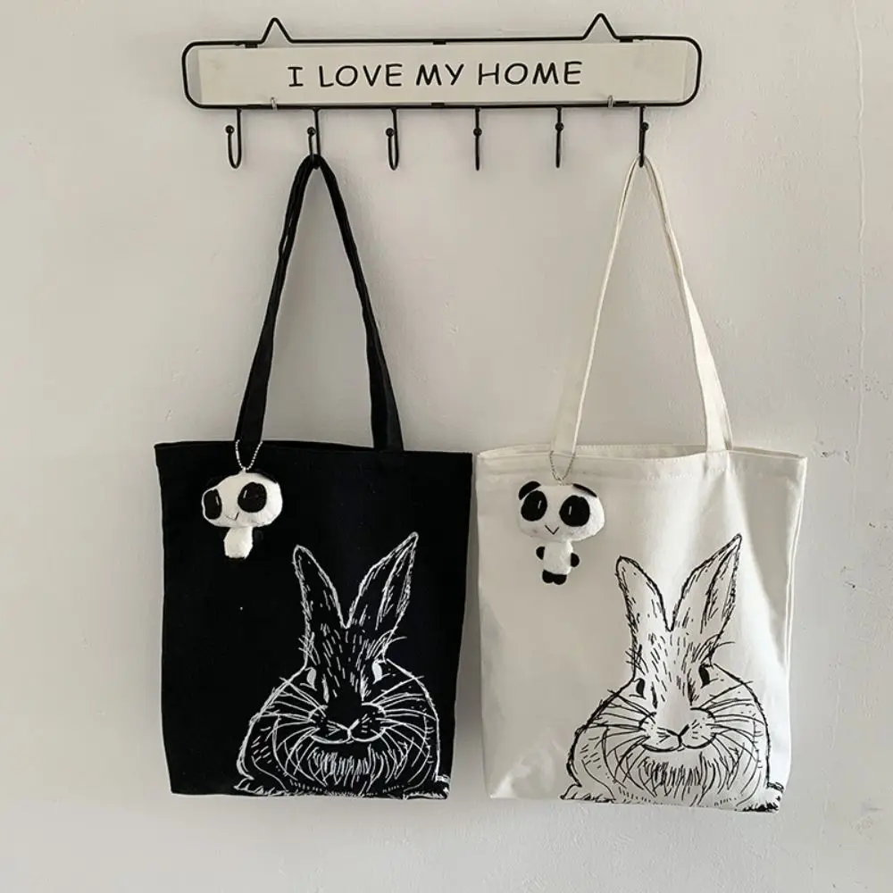 

Casual Handbag Simple Cartoon Canvas Storage Bag Large Capacity Portable Shopping Bag