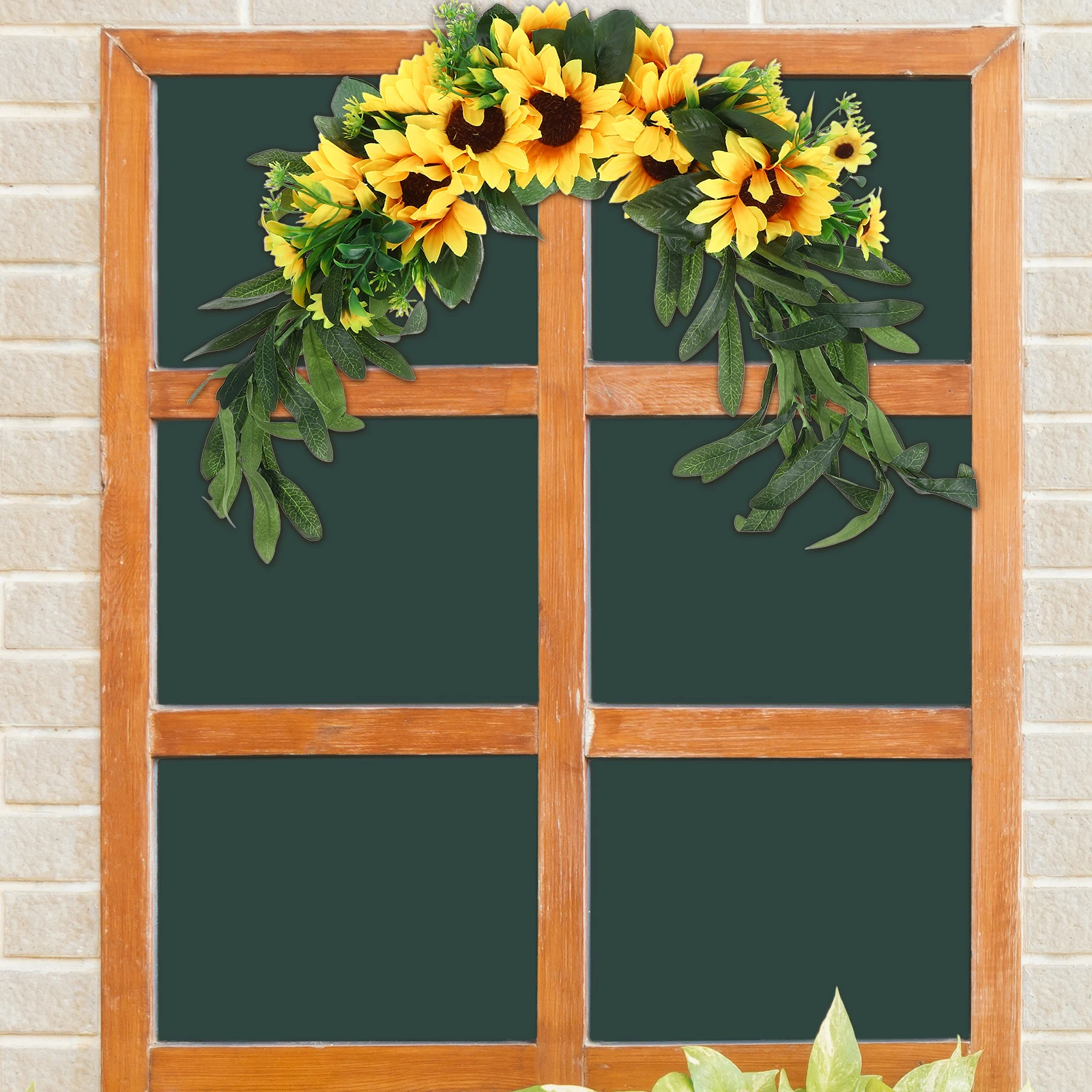 

1pcs Artificial Sunflower Swag Handmade Simulation Flower Decor Burlap Wedding Door Garland Hanging Decorative Home Garden