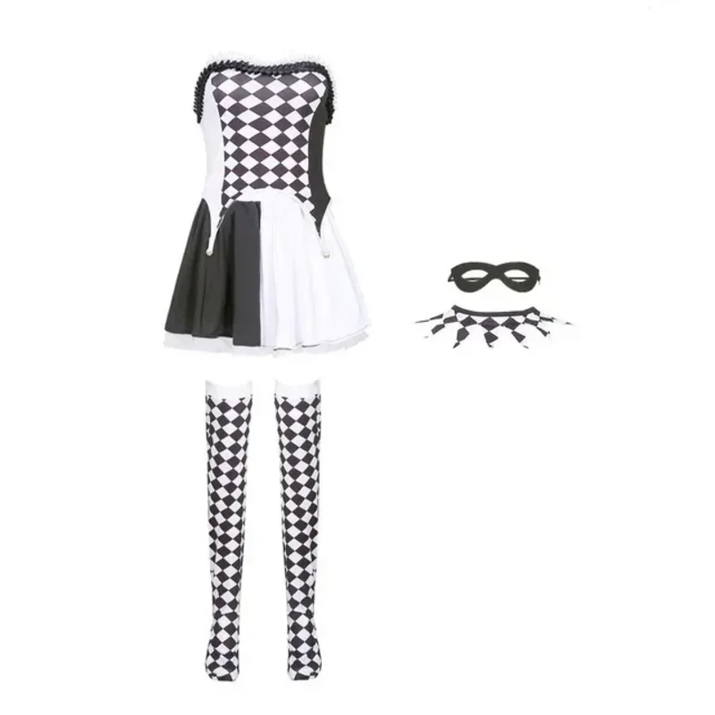 Adult Women Sexy Harley Costume Halloween Movie Quinn Naughty Joker Clown Harleyquin Cosplay Fancy Dress Cruella De Vil Wig