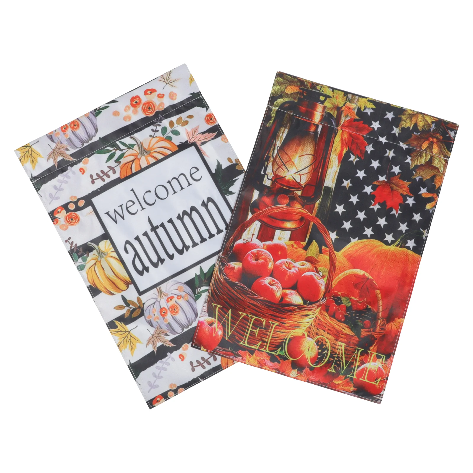 2 Pcs Flags Pumpkin Thanksgiving Banner Garden Outdoor Decor Hanging Autumn 45x30cm Fall Welcome Decorations