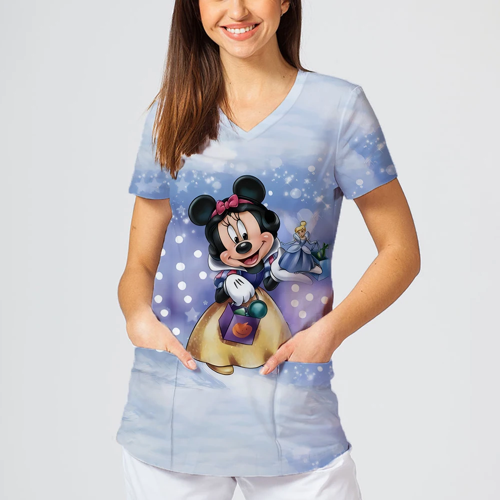 2025 short sleeved disney charachter cartoon pattern printed v-neck t-shirts young vogue distinctive designed y2k tops for women